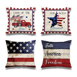 4th of July Decorations Pillow Covers Independence Day American Flag Pillow Covers 4th of July Patriotic Star Stripes Throw Pillow Case Truck God Bless America Decorative Pillow Cushion Cover