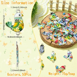 DanLingJewelry 50Pcs Random Bird Links Enamel Animal Connector Colourful Flying Animal Bird Dangle Charms for DIY Craft Jewellery Making