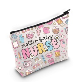 BLUPARK Mother Baby Nurse Makeup Bag Groovy MBU Nurse Gift Gift fun Mother-Baby Nurse Postpartum Nursing Crew Gift RN Gift Nurse Bag (canvas, mother baby NURSE)