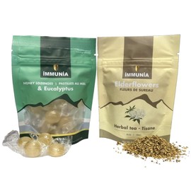 Cold and Flu Kit. Includes IMMUNIA Elderberry Syrup, Elderflower Herbal Tea (15 gr) and 15 Honey and Eucalyptus Lozenges. Kit of 3 products.…
