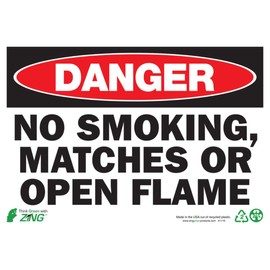 Zing Green Products 1110A Recycled Aluminum "Danger No Smoking, Matches or Open Flame" Safety Sign, 10" Length, 7" Width