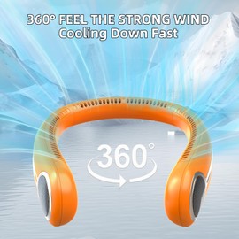 Kinhowly Portable Neck Fan with LED Display, 360° Cooling Fan, Personal Quiet Bladeless Fan, Hands Free Wearable Fan, 6000mAh Rechargeable Battery,4-Speeds,Birthday Gifts for Women Men (Orange)