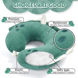 H Homewins Children's Travel Pillow Ultra Soft Neck Pillow Headrest Cute Neck Pillow Washable Neck Support Pillow Travel Sleeping Pillow for Car Aeroplane (Triceratops)