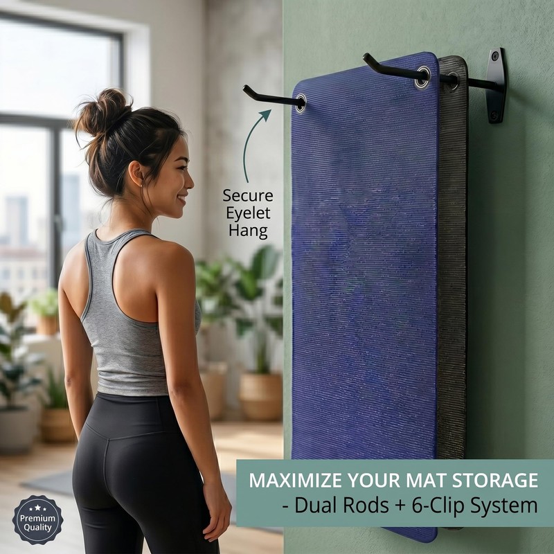 Yoga Mat Wall Mount Holder & Clips for Eyelet Workout