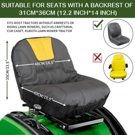 Jorohiker Riding Lawn Mower Seat Cover, Heavy Duty Polyester Oxford Tractor Seat Cover with Padded Cushion Surface, Compatible with Craftsman,Cub Cadet,Kubota Lawn Mower Tractor,Black