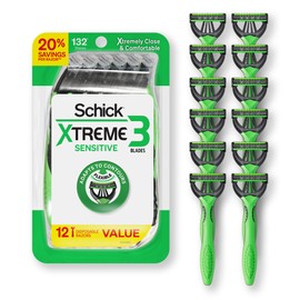 Schick Xtreme 3 Original Sensitive Disposable Razors for Men | Disposable Mens Razors for Shaving Sensitive Skin, 12ct