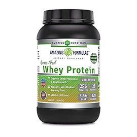 Amazing Formulas Grass-Fed Whey Protein Powder | 25 Grams Protein Supplement | Natural Sweetener and Flavor | Contains BCAA & EAA | Non-GMO | Made in USA (2 Lb, Unflavored)