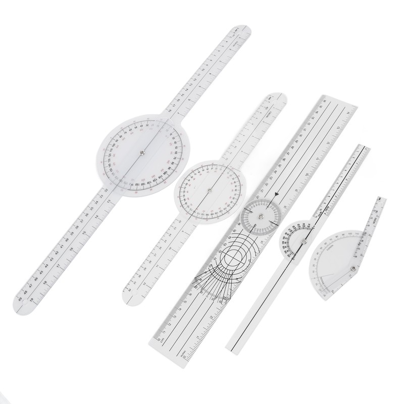 5Pcs Medical Goniometer Transparent Plastic Multifunction Joint Goniometer Set Kit