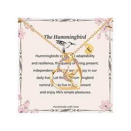 14K Gold Plated Hummingbird Necklace Initial Letter Rainbow Hummingbird Jewelry for Women Hummingbird Lovers Gifts For Daughter Niece Back to School Gifts, Copper, No Gemstone