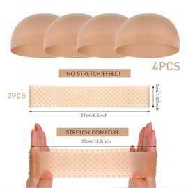 Hebterrka Pack of 2 Wig Caps, Stretchy, Elastic, Breathable, No Slip Wig Grip Tape for Lace Front, Wig Cap with Grip Strap, Wig Accessories