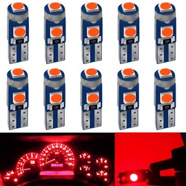 AUXLIGHT Brilliant Red T5 37 74 2721 PC74 PC37 LED Bulb, 3030 Chips Super Bright 12 Volt Replacements, Interior Dome Map Dashboard Indicator Instrument Panel Gauge Cluster Lamp Lights (Pack of 10)