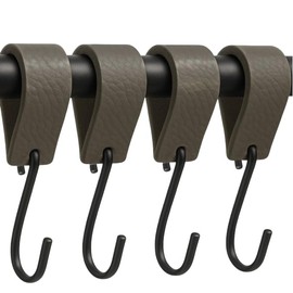 Brute Strength - Multifunctional Leather S-Hooks - Gray - 4 Pieces - S Shaped Coat Hooks