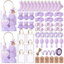 Shyyween 143 Pcs Baby Shower Favors for Guests Spa Gift Set Towels, Socks Hair Bands Combs Eye Masks Cards, Baby Shower Game Prizes, Guest Gifts for Gender Reveal Bridal Showers(Purple)