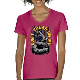 Don't Tread on Me Women's V-Neck T-Shirt Gadsden Flag DTOM 2nd Amendment American Patriotic Flag Militia Bear Arms Guns Tee Hot Pink X-Large