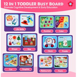 Lehoo Castle Toddler Busy Board, Toddler Sensory Montessori Toys for 1 2 3 Year Old, Educational Activities Learning Fine Motor Skills, Travel Toys Gifts for Boys Girls (Unicorn)