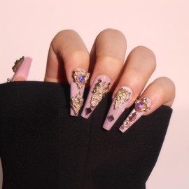 Rchovsam xl Cat Eye Press on Nails Long Coffin Fake Nails Gold Decor With Diamond Design False Nails Full Cover Gel Nails Gift for Womens 24pcs