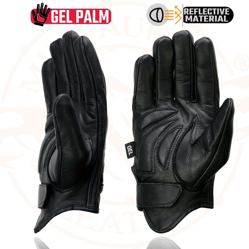 Milwaukee Leather Men's Black Leather ‘Reflective Skull’ Motorcycle Hand Gloves
