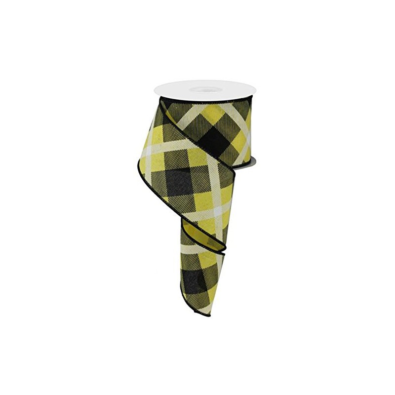 Expressions Plaid Canvas Wired Edge Ribbon, 10 Yards (Yellow, Black,