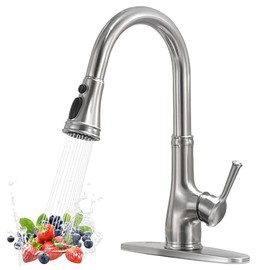 WEWE Vintage Kitchen Faucet with Pull Down Sprayer, Stainless Steel 1 or 3 Hole High Arc Single Handle Antique Sink Faucet for Classic Modern Ktichen, Brushed Nickel Bar & Prep Sinks
