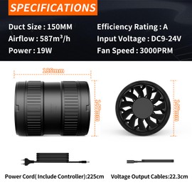 FanGoFast 6 Inch Inline Duct Fan 345CFM Airflow with Stepless Speed Control Low Noise Energy Saving Ventilation Booster Fan for Grow Tents,Workshops,Basements