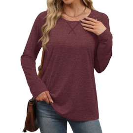 XIEERDUO Tunic Tops for Women Fall Oversized Tshirts Shirts Plain Soft Holidays Red XXL