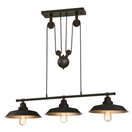 Westinghouse 6332500 Iron Hill Three-Light Indoor Island Pulley Pendant, Finish with Highlights and Metallic Interior, 3, Oil Rubbed Bronze/Bronze