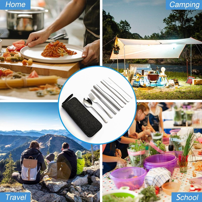 Utensilios de viaje portátiles (juego plateado)