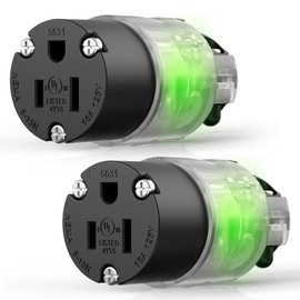 ELEGRP Lighted Straight Blade Connectors, 15 Amp 125 Volt NEMA 5-15R 2 Pole 3 Wire Grounding Electrical Plug Replacement Cord Outlet, Commercial Grade, Black, 2 Pack