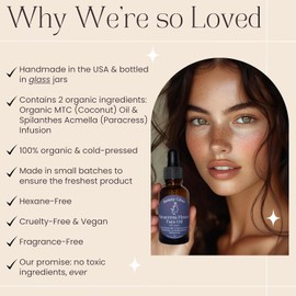 100% Organic Paracress Flower Facial Oil Serum with Sparkle for Face MCT Coconut Amella Oleracea Flower Anti-Aging Wrinkle Moisturizing Miracle 1 Fl Oz / 100% 유기농 파라크레스 플라워 페이셜 오일 세럼에 스파클이 함유된 페이스 MCT 코코넛 아멜라 올레라시아 플라워를 위한 안티에이징 주름 보습 미라클 1 Fl Oz