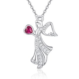 Angel Birthstone Necklace For Women 925 Sterling Silver July Angel Pendant Necklace Ruby Birthstone Jewellery Birthday Gift For Women Girls