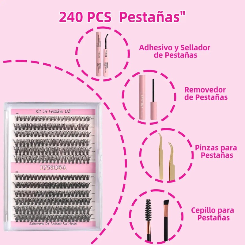 Diy Extensiones Pestañas , Kit De Racimos De Pestañas Mixto