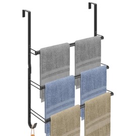 Livabber 3-Tier Over The Door Towel Rack, All Metal Towel Rack with Hooks for Door Hanging, Behind Door Towel Bar Towel Storage Holder for Bathroom Accessories, Black (19.37" L x 5.9" W x 24.4" H)