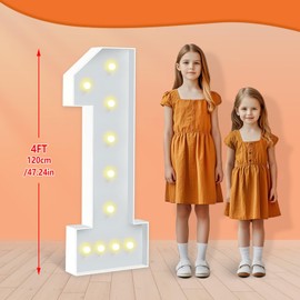 HITINO 4FT Marquee Light Up Numbers, LED Giant Mosaic Numbers 1 for Balloons 1st 12th 16th Birthday Backdrop Baby Shower Anniversary Decorations Party Wedding Decor, Pre-Cut Foam Frame Kit