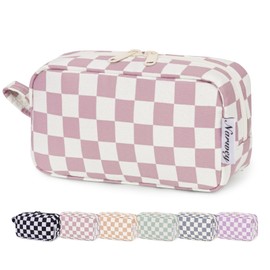 Narwey Makeup Bag Travel Cosmetic Organizer Toiletry Make Up Bags for Women, Z-Dusty Rose Checkerboard, Small