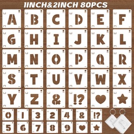 80Pcs Letter Stencils for Painting,2&1Inch Plastic Numbers Symbols Stencils Kit Reusable,Large Alphabet interlocking Drawing Templates on Wood,Wall,Fabric,Rock,Sign,DIY Art Craft Project(1Inch+2 Inch)