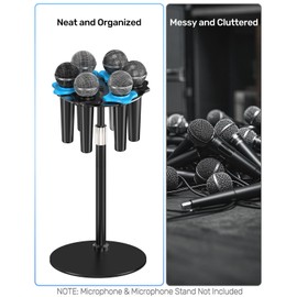 Etour [ 2025 Upgrade ] Multi Microphone Holder for Mic Stand Circular Microphone Storage Organizer for Handheld Dynamic Wired and Wireless Mics Rubber Padding Mounted to 5/8"-27 or 3/8"-16 Threaded