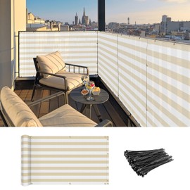 Coarbor 3'x25' Privacy Screen Fence - Apartment Patio Balcony Cover - 90% Blockage for Porch Deck Patio Backyard - Beige White Strip
