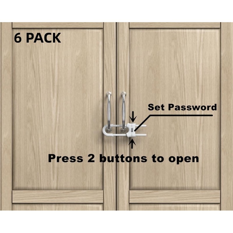 FIGEPO 6 Pack Child Proof U-Shaped Code Sliding Cabinet Door