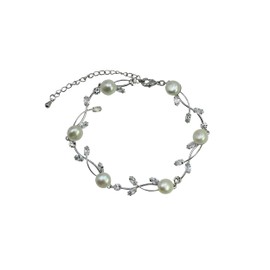 Faship Clear CZ Crystal Genuine Freshwater Pearls Floral Bracelet 7.5" - 9.5" - Clear/Matching Bracelet