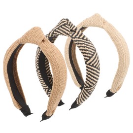 FRCOLOR 3pcs Woven Wide Headbands for Women Knotted Straw Hair Accessories Comfortable and Fashionable Hairbands