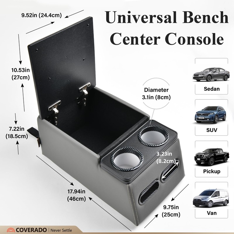 Coverado Car Center Console, Universal Bench Seat Center Consoles, Center