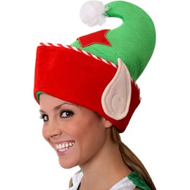 I LOVE FANCY DRESS Christmas Elf Hat with Elf Ears For Adults - Novelty Xmas Hats - Plush Green and Red Elf Hat with Elf Ears Popping out - Pack of 1
