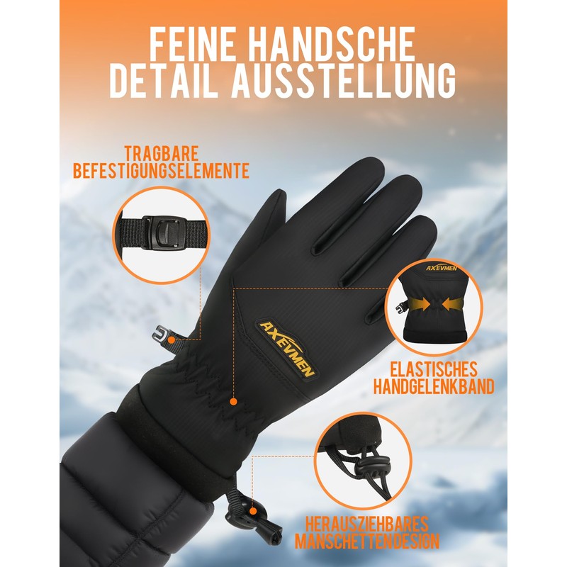 AXEVMEN Winter Gloves Men Women Cycling Gloves (Black, S)