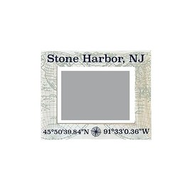 R and R Imports Stone Harbor New Jersey Souvenir Wooden Photo Frame Compass Coordinates Design Matted to 4 x 6