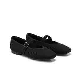 VIVAIA Margot Mary Jane Women Flat Shoes Slip on Square-Toe Washable Comfortable for Work with Arch Support Black