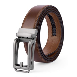 SKiporty Brown Belt Men Ratchet Belts Dress Casual Leather Belt for Men With Slide Adjustable Click Buckle Gifts Box B-Brown 28" to 34" Waist Adjustable
