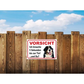 AdriLeo Sign - Caution Bernese Mountain Dog - 5 Seconds - (30 x 40 cm) / Warning Dog Guard Dog Robust Durable UV-Resistant Weatherproof Warning Sign