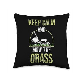 Lawn Mowing Landscaper Gardening Lawn Care Keep Calm Grass Cut Mower Lawn Mowing Throw Pillow, 16x16, Multicolor