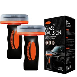 2 Pcs Glass Oil Film Remover for Car,Roll-On Glass Compound with Cleaning Board,Glass Emulsion Cleaner,Removes Oil Film & Smudges,Car Glass Cleaner Improve Windshield Clarity for Safe Driving(100g*2)