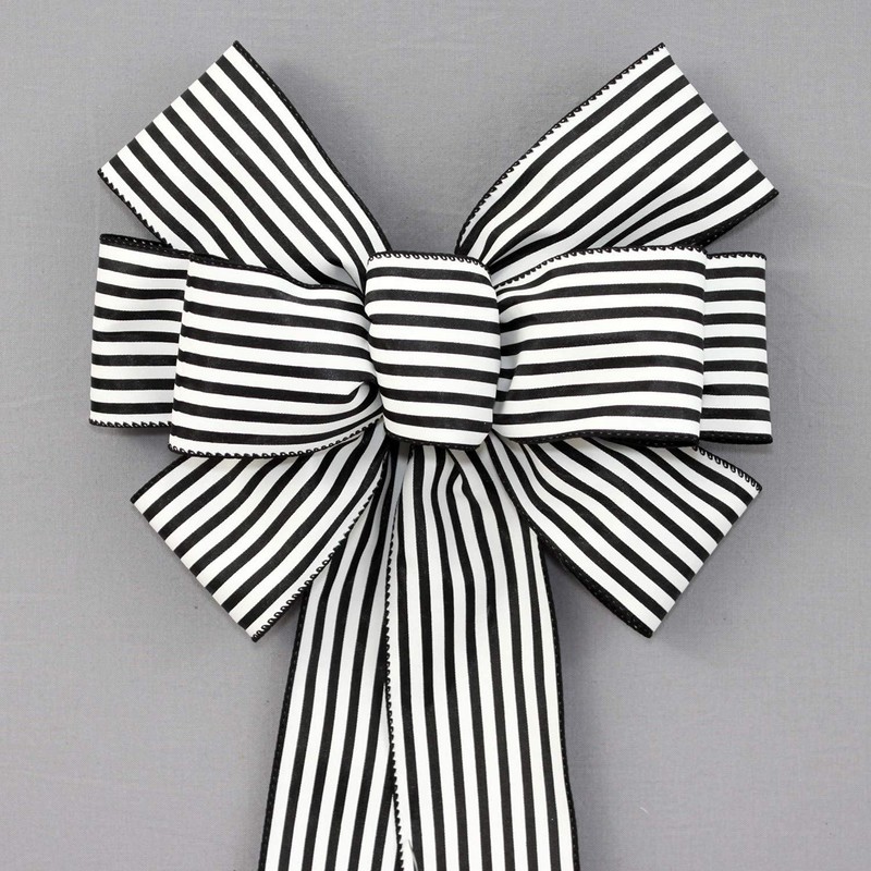 Black White Cabana Stripe Wreath Bow (8 inch bow)